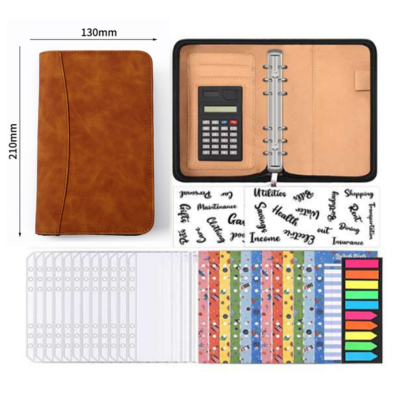 Picture of Solid Color Business Loose-leaf Hand Ledger Wholesale Zipper Bag with Calculator Multifunctional Notebook Notepad Print LOGO