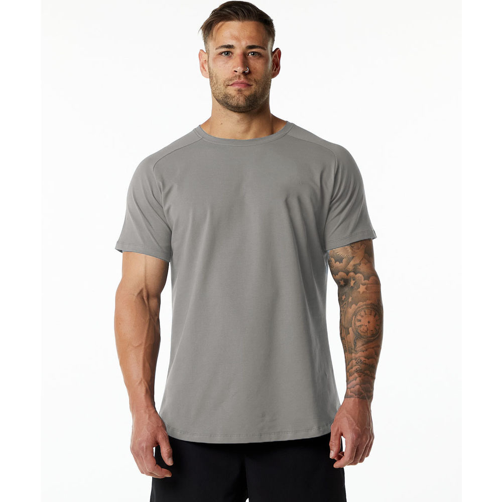 Picture of Summer European and American plus size sports fitness short sleeve men's cotton round neck solid color casual workout blank black T-shirt