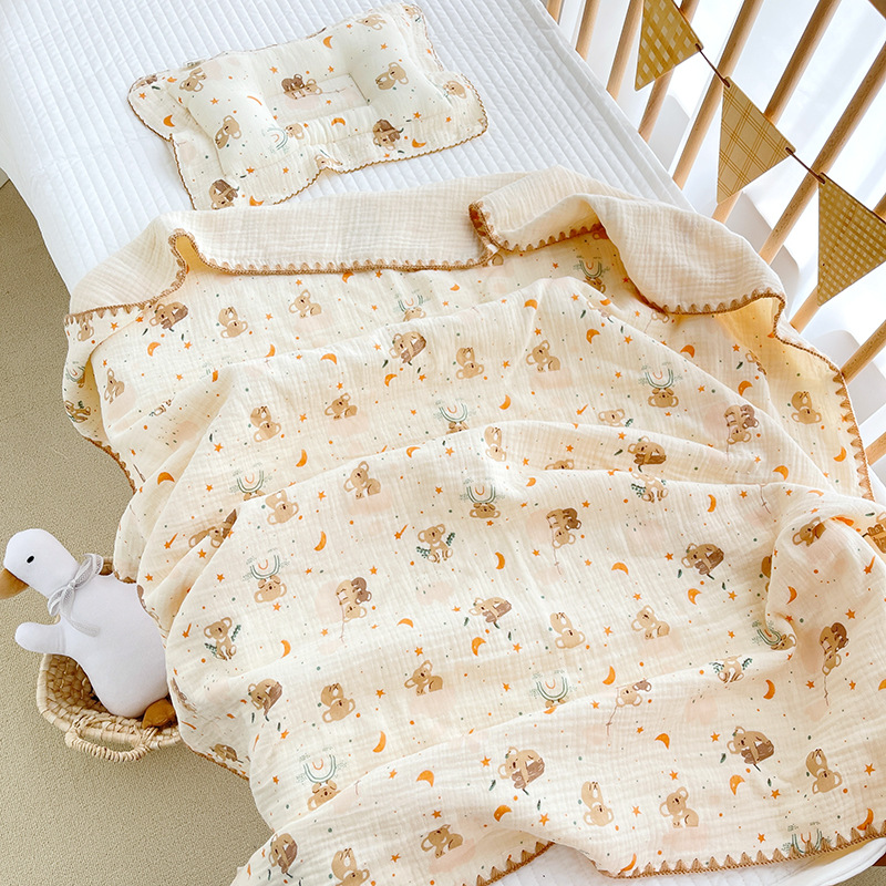 Picture of Summer double-layer four-layer gauze baby bag single class a air-conditioned room newborn blanket baby cartoon baby bag