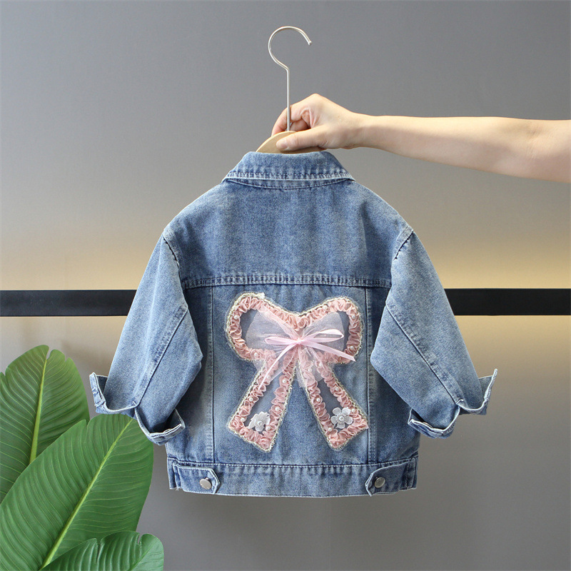 Picture of Girl's Bow Denim Jacket 2024 Autumn New Children's All-match Jacket Girl's Casual Korean Top
