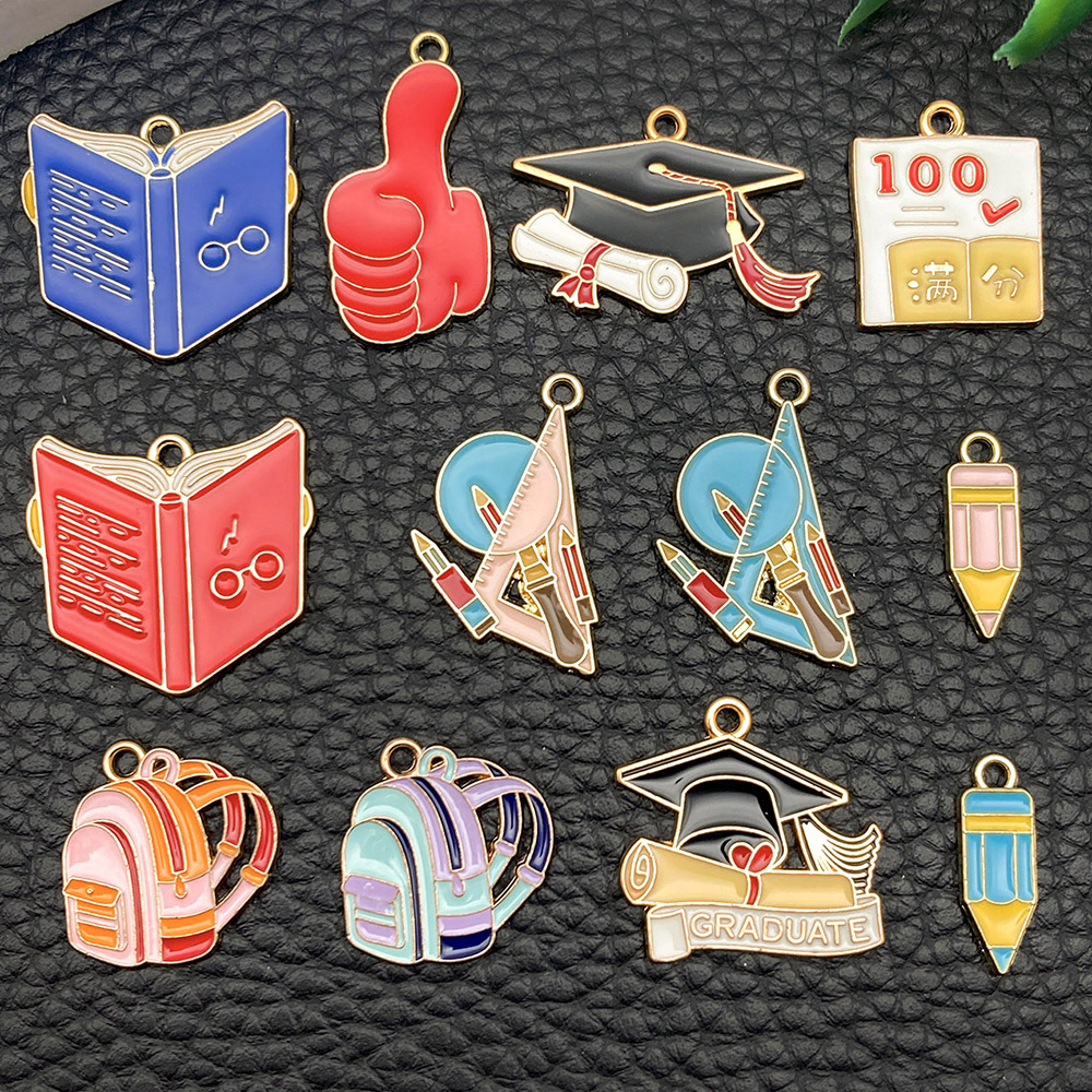 Picture of Cross-border DIY accessories alloy oil drop graduation season examination bachelor cap schoolbag size pen key chain pendant pendant