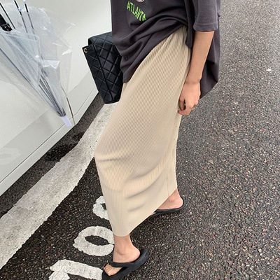 Chubby Girl extra large size high waist mid-length ice silk skirt women's summer loose casual straight hip skirt
