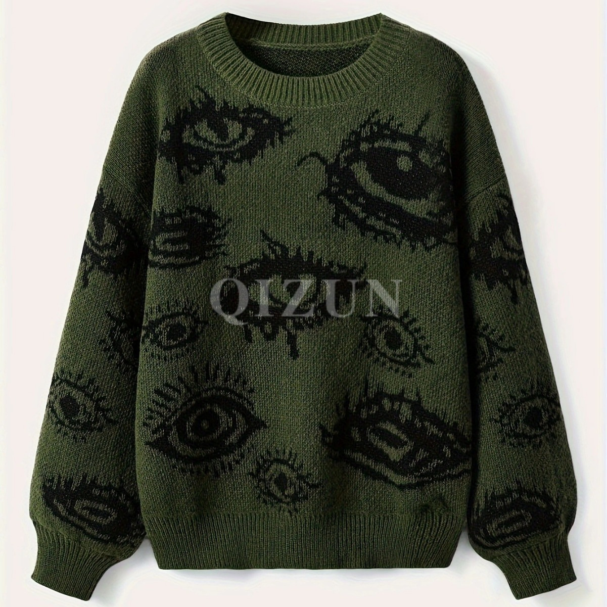 Autumn and Winter European and American Cross-Border Round Neck Loose Street Style Pullover Sweater Personalized Contrasting Color Top Versatile Knitted Sweater for Women