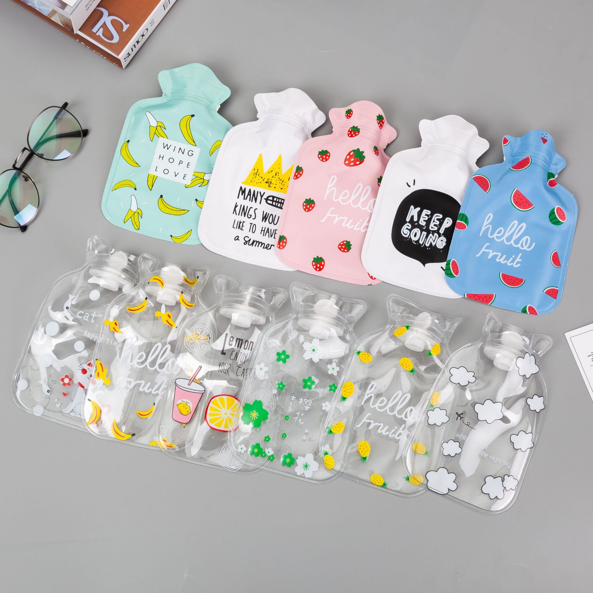 Cute water injection hot water bag wholesale cartoon pvc hand warmer printed logo gift small water filling warm water bag