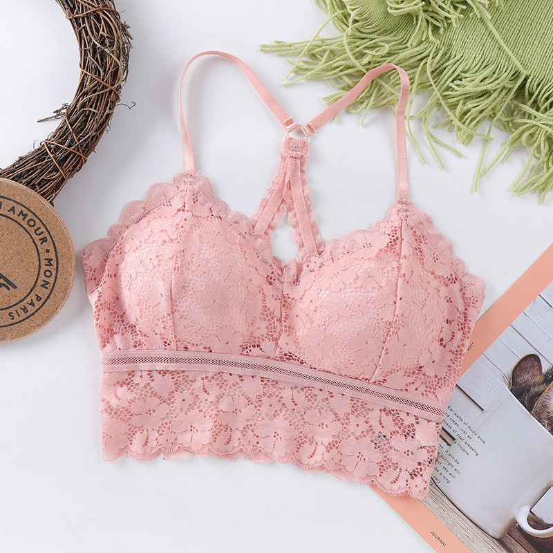 Picture of Summer Women's New Style Beautiful Back Wrapped Chest Lace Sling Tube Top with Chest Pad Base Anti-Glow Thin Girl Vest