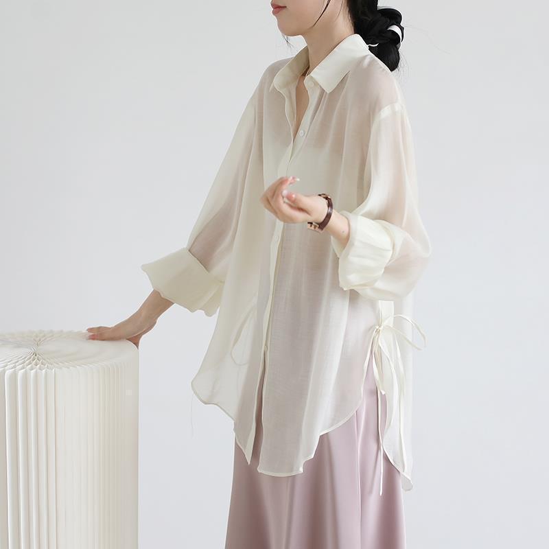 Tencel Sunscreen Shirt Women's Thin Ice Silk Cardigan Summer Matching Suspender Skirt Outer Blouse Fairy Chiffon Top