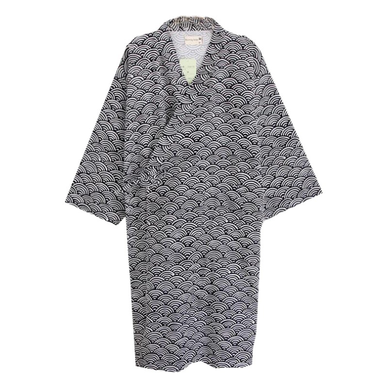 Spring and Autumn New Men's Water Ripple Nightgown Cotton Double Gauze Bath Sweatshirt Soft and Comfortable Home Pajamas