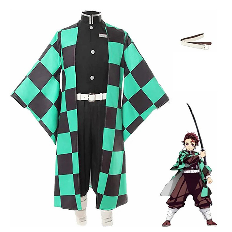 Picture of Cross-Border Large Size Demon Slayer Halloween Costume Cloak Tanjirou Hashibira Cosplay Outfit Set