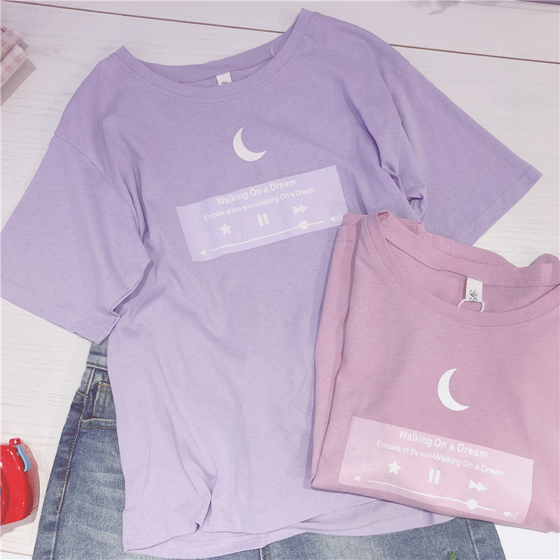 Literary Purple Pink Loose Short-Sleeved T-Shirt for Women Summer and K-Style Large Size Casual Bottoming Shirt Tops for Women One Piece Drop Shipping