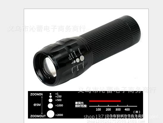 Strong light LED flashlight telescopic focusing rechargeable flashlight three/lumen zoom flashlight with Compass