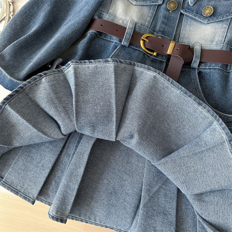 Picture of [Pre-Sale] Korean Style Girls' Denim Skirt, Autumn 2025 New Model, Fashionable Belt Dress for Little Girls, Children's Trendy Clothing