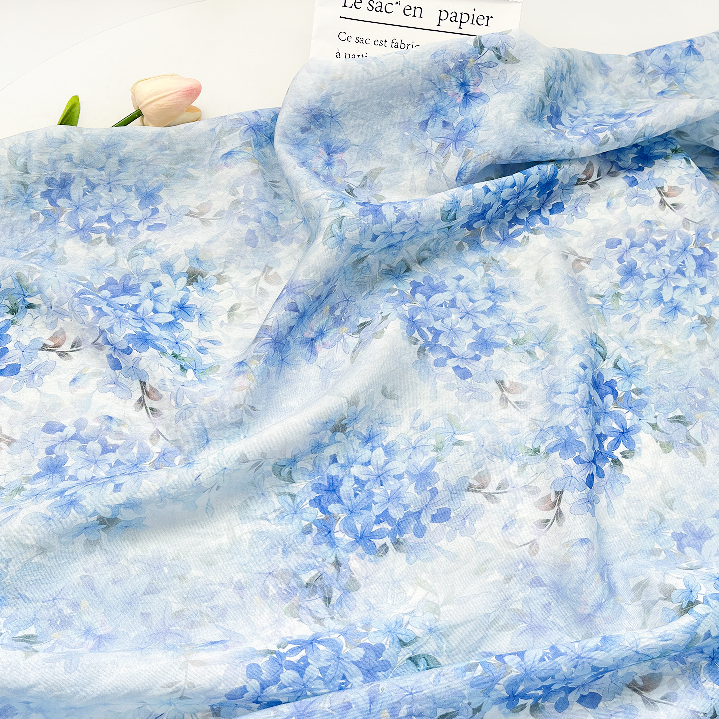 Brocade Cotton Fabric New Chinese Style Digital Printed Fabric Blue Hydrangea Cheongsam Dress Top Han Dynasty Fabric