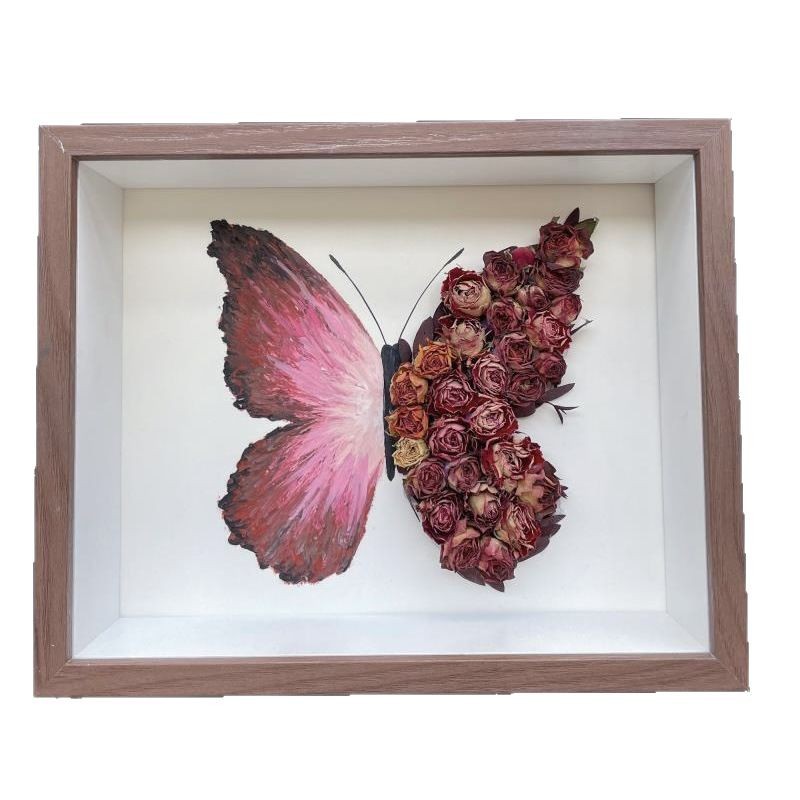 Picture of Purple Butterfly Dried Flower Oil Painting Stick Hollow Three-Dimensional Photo Frame Handmade DIY Goddess Festival Gift for Girlfriend Eternal Flower