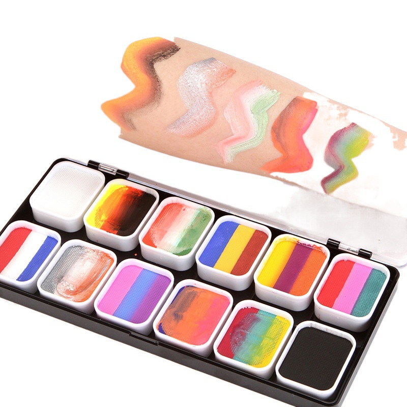 Cross-border hot sale 12G 10g water-soluble rainbow strip body painting set Festival stage children's face color