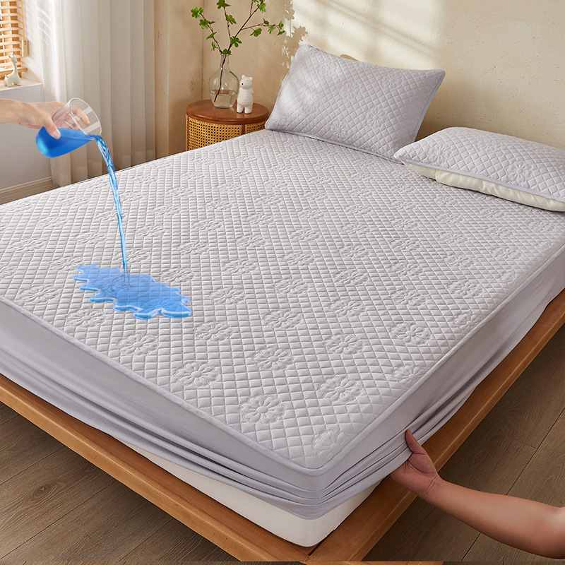 Picture of Class A water-washed cotton-padded waterproof bed hat Simmons mattress anti-slip urine-proof protective cover dust-proof bedspread three-piece set