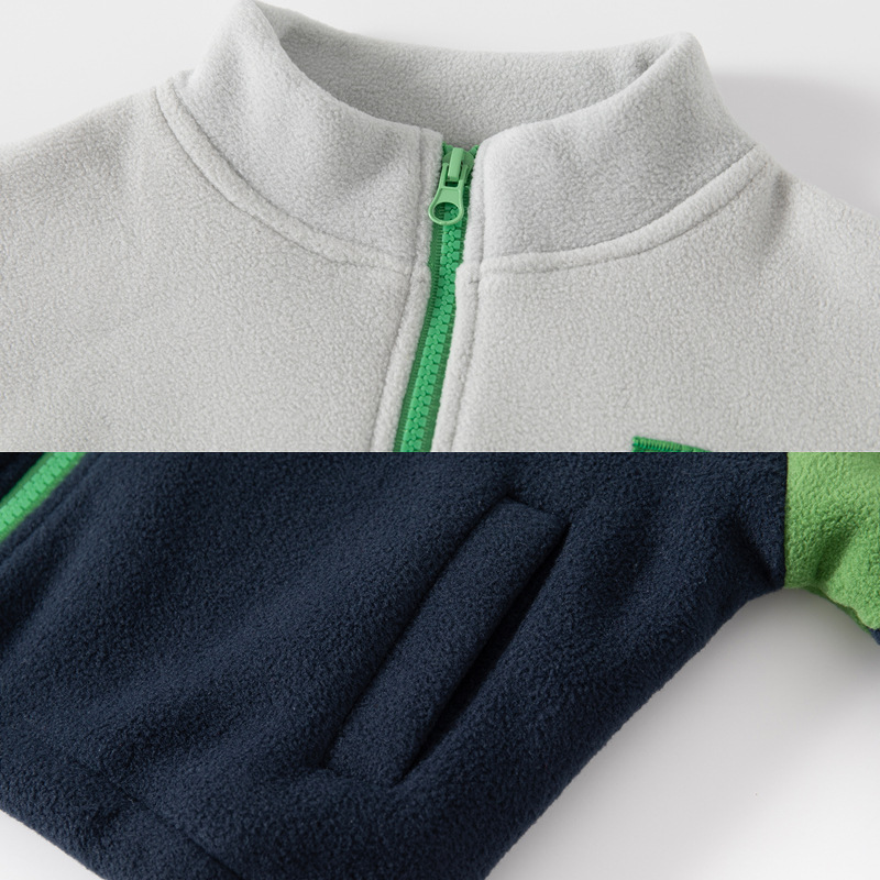 Picture of Children's Polar Fleece Tops 2024 New Autumn and Winter Children's Clothing Tops Wholesale Boys Thickened Color Block Zipper Tops Trendy