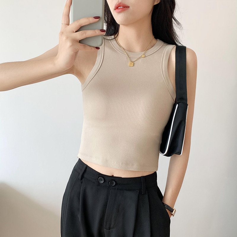 Picture of Anti-exposure white vest women's summer outer wear hot girl navel wear sports BM style bottoming slim sleeveless top