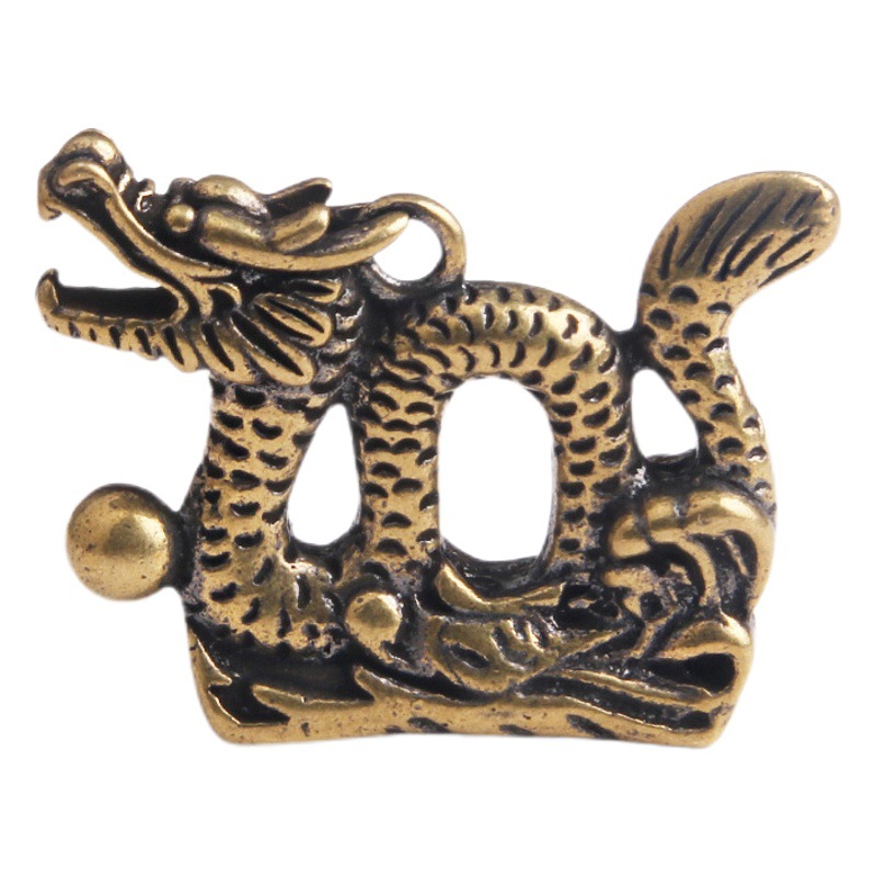 Brass distressed twelve zodiac Dragon keychain pendant gold dragon playing beads creative pendant stall copper supply wholesale
