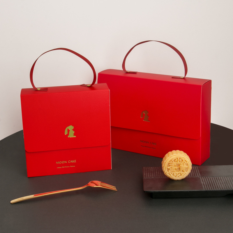 2024 Mid-Autumn Moon Cake Packaging Box Red Gift Box Baking Packaging Portable Ice Skin Flow Heart Moon Cake Yolk Crisp Box