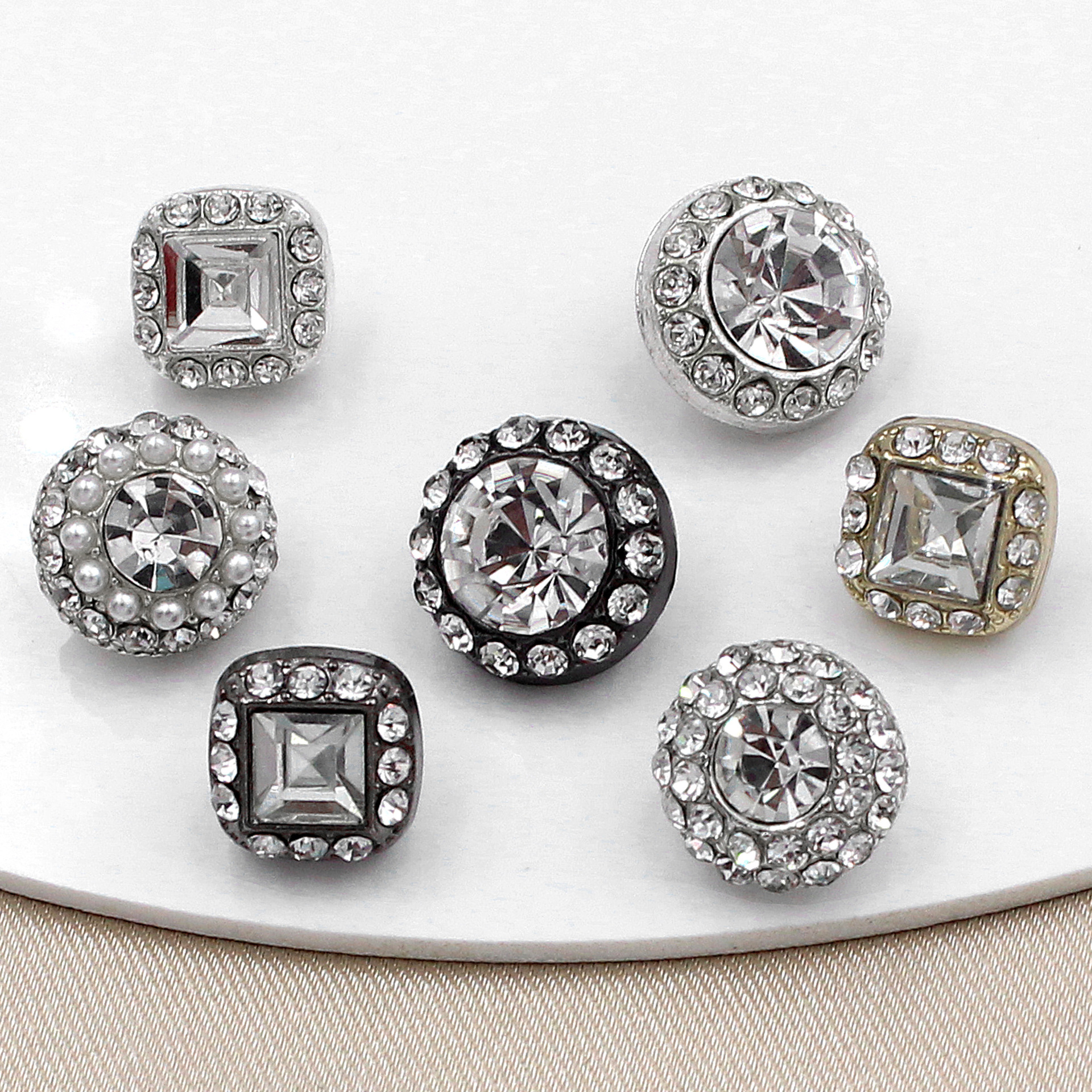 Minimalist Round and Square Crystal Glass Buttons with Rhinestones for Coats and Pants Accessories, Pearlescent