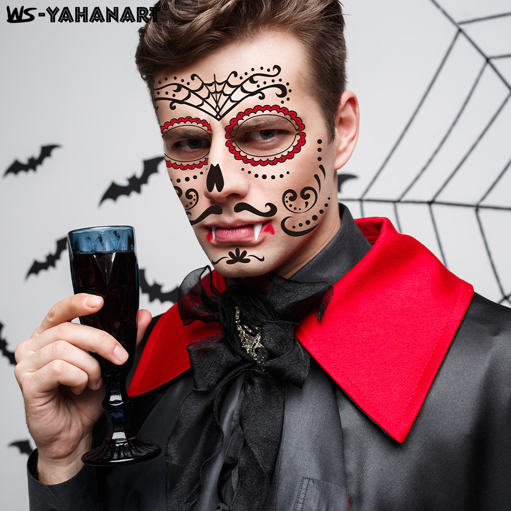 Picture of European and American cross-border hot sale Halloween funny face tattoo stickers masquerade dead dead face stickers tattoo stickers