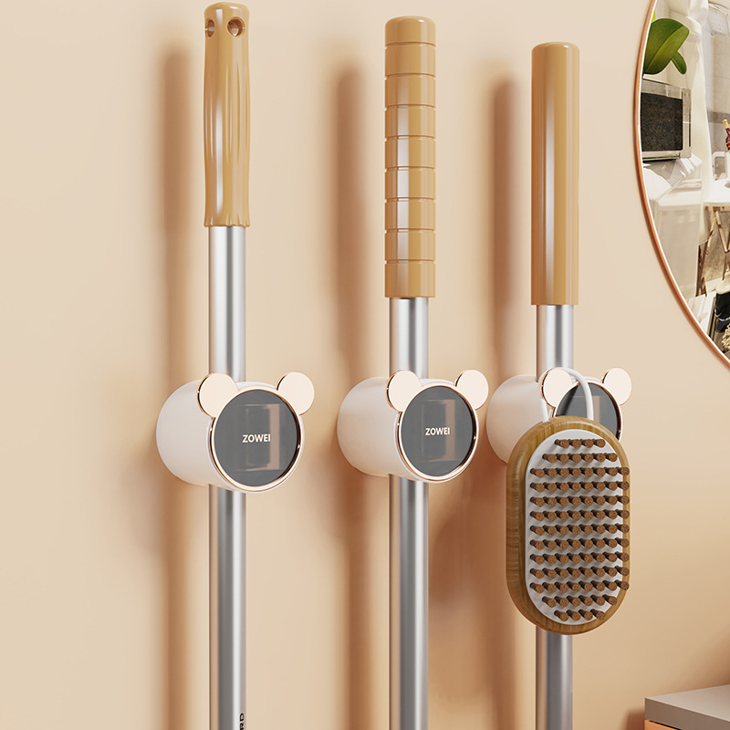 Nordic style punch-free mop rack wall-mounted mop clip waterproof moisture-proof mop toilet brush storage rack broom clip