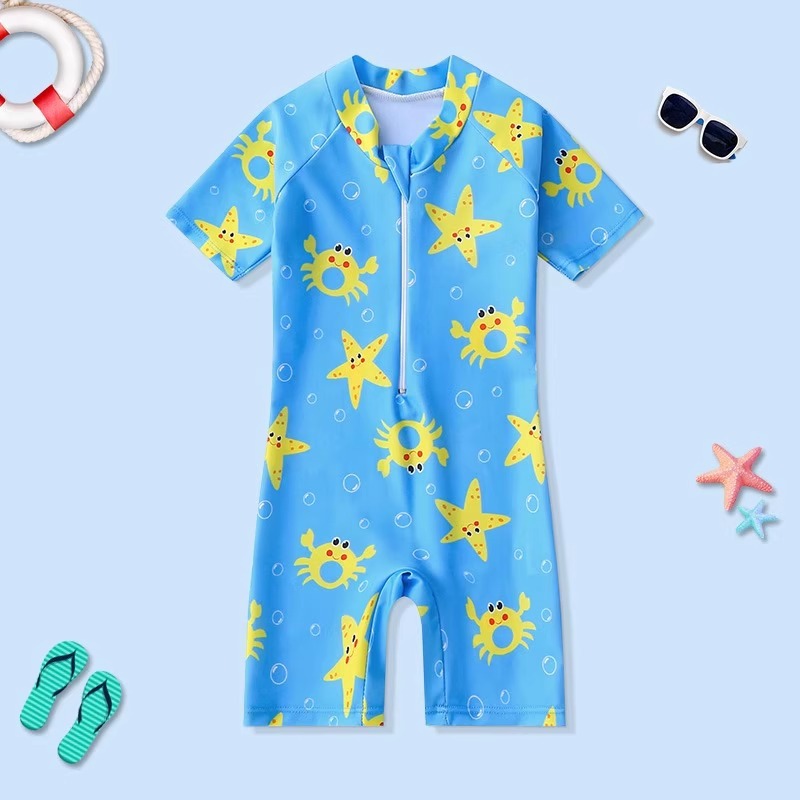 Picture of 2024 Girls' Swimsuit Cartoon Short Sleeve Children's One-Piece Swimwear for Ages 3-6 Boys' Swimwear Set with Cartoon Swim Cap