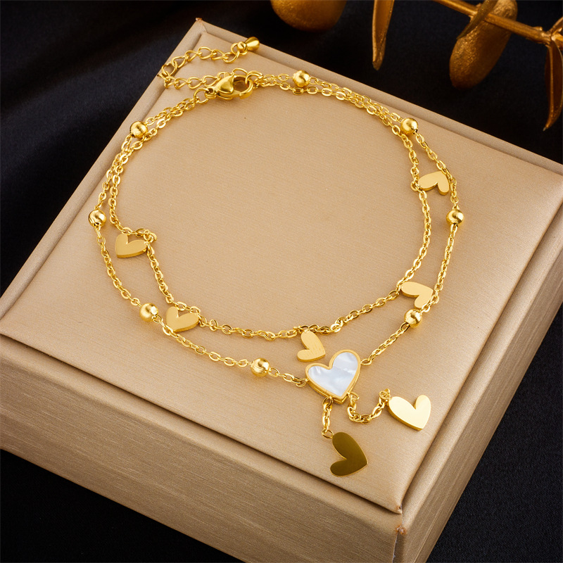 Picture of Fashion niche design simple high-end retro double-layer stacked Pearl Love Diamond five-pointed star pendant anklet