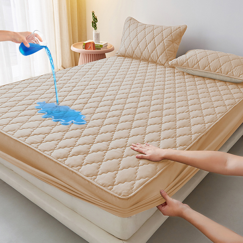 Picture of Class A water-washed cotton-padded waterproof bed hat Simmons mattress anti-slip urine-proof protective cover dust-proof bedspread three-piece set