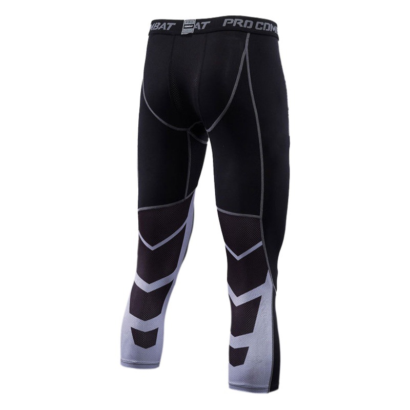 Men's Outdoor Ice Silk quick-drying sports tights wholesale elastic fitness breathable compression printing running cropped pants