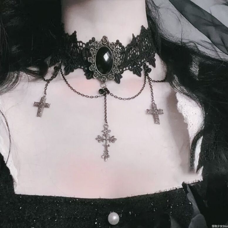 Picture of Cross Border Accessories Women's Neck Strap Court Gothic Spice Girl Neck Chain Lace Necklace Choker Clavicle Chain Collar Collar Vintage