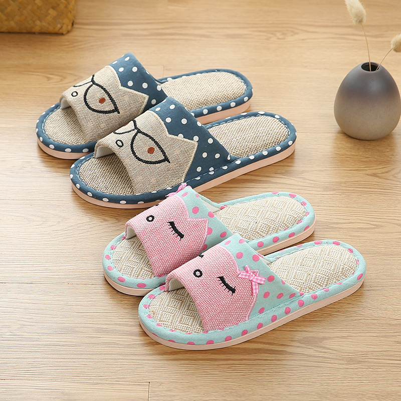 Spring and Summer Parent-Child Home Linen Slippers Women's Indoor Non-Slip Couple Soft Slippers Men's Four Seasons Quiet Floor Slippers