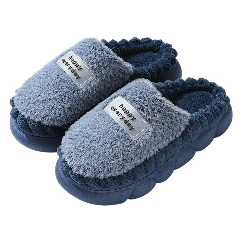 High-Quality New Men's Wool Slippers Large Size Home Indoor Color Matching Thick-Soled Waterproof Warm Cotton Slippers for Home Use