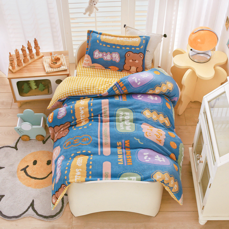 Picture of Kindergarten quilt three-piece autumn and winter milk velvet double-sided velvet baby admission core six-piece coral velvet bedding