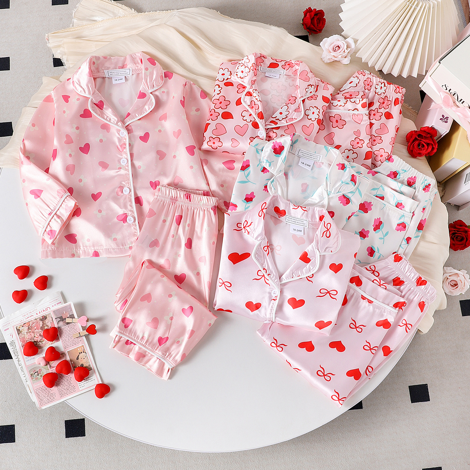 European and American Girls Baby Love Flower Multi-pattern Long Sleeve Top Pants suit