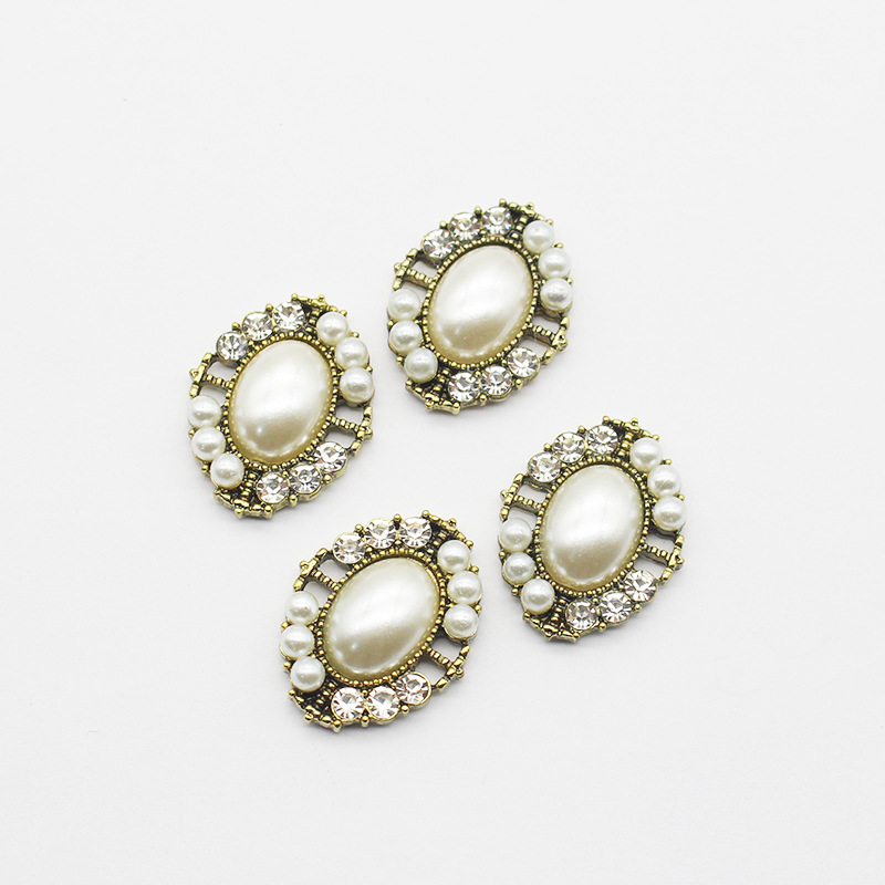 Cross-border hot sale 20*32mm Pearl Rhinestone alloy accessories DIY phone case clothing headdress hair clip accessories
