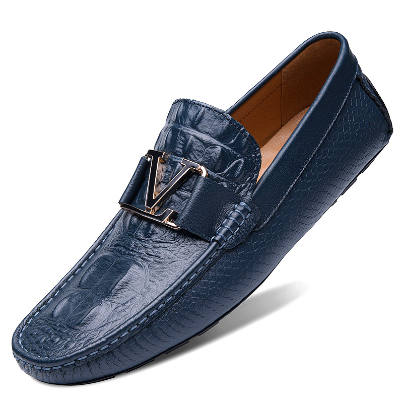 New 4647 yards cross-border large size live cowhide crocodile Bean shoes genuine leather one pedal driving casual leather shoes for men