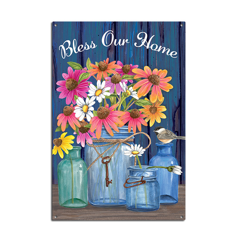 Picture of Cross-border American Country Retro Flower Figure Tin Painting Garden Pastoral Balcony Wall Wall Wall Old Decoration Pendant