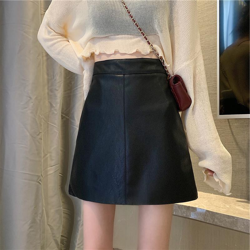 Autumn Korean Version 2020 New High-waist Slim PU Leather One-step Skirt A-line Hip-hugging Skirt Women's Black Skirt