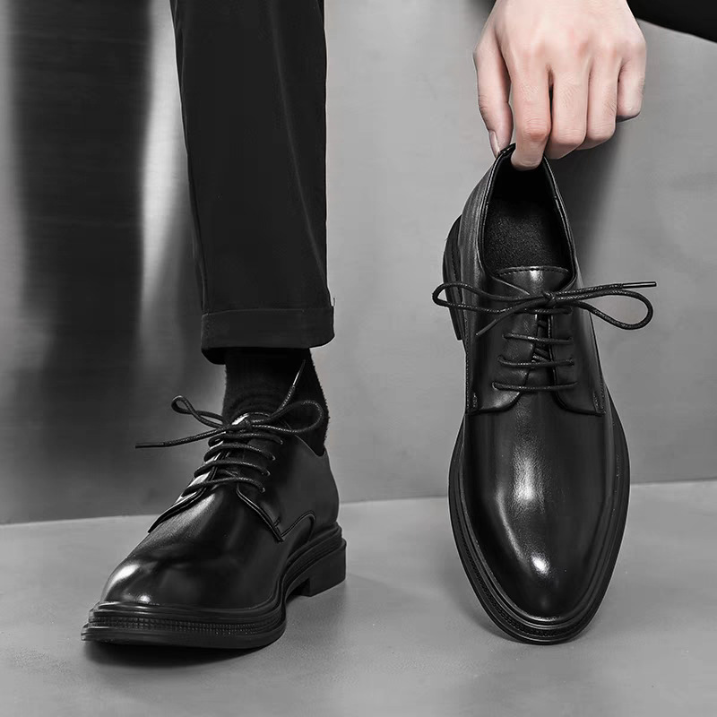 Men's leather shoes, men's autumn and winter business formal wear, soft leather with soft soles and pointed toes, wedding groom lace-up suit shoes, high-end