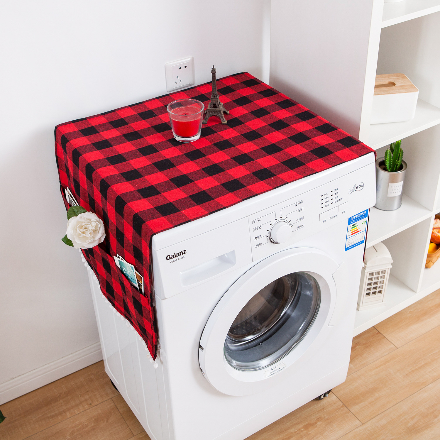 Picture of Yiman Qiyun Plaid Modern Simple Refrigerator Cover Dustproof Sunscreen Drum Washing Machine Cover Cloth Bedside Table Cover Towel