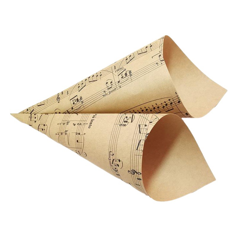 Creative Cone-Shaped Paper Bouquet Packaging, Musical Note Card, Personalized Greeting Card, Retro Forest Style, Five-Line Staff Paper Cone, Forest Style