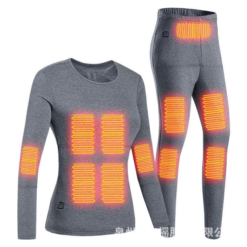 Picture of Hot smart zone 22 heating thermal underwear men's autumn clothes long pants USB charging solid color thickened cold-proof suit women