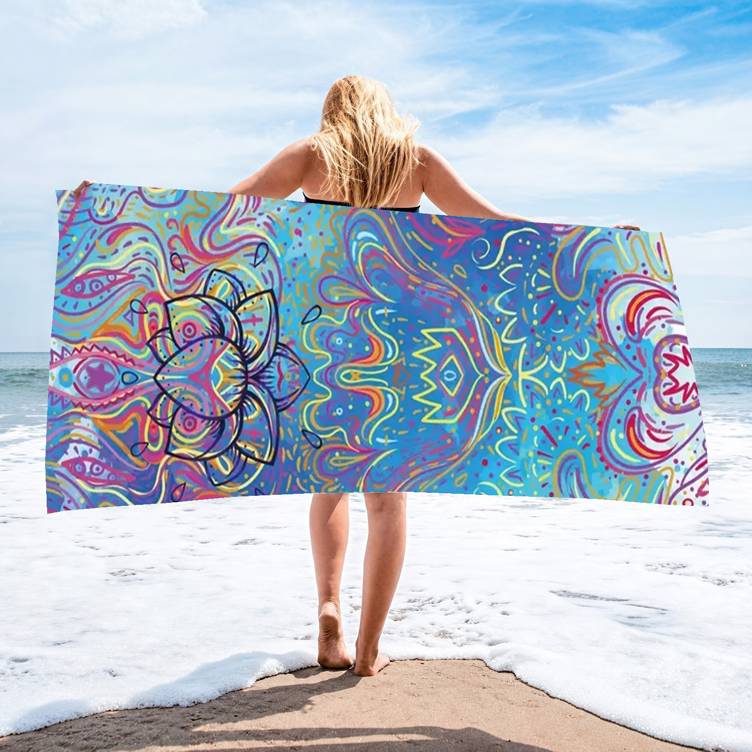 Picture of Cross-border microfiber double-sided velvet beach towel custom LOGO digital printing large bath towel rectangular thick towel