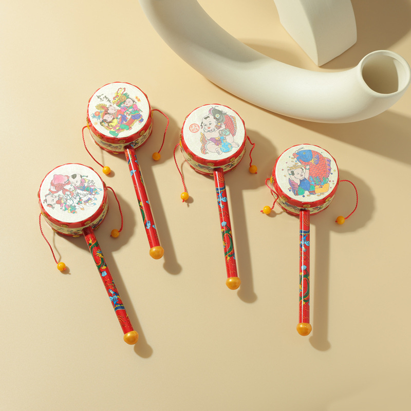 Picture of Plastic New Year Picture Rattle Hand Drum Newborn Infant Baby Traditional Puzzle Bell Early Education Auspicious Peace Drum