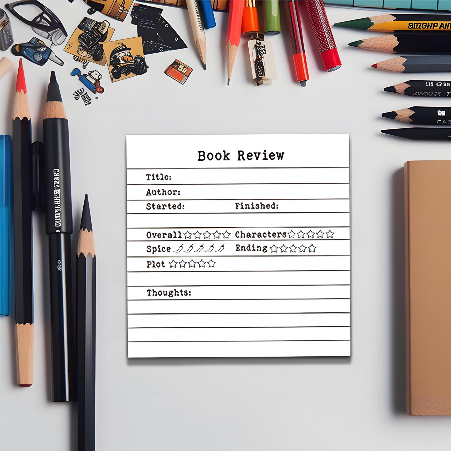 50 Book Review Notes Self-posted Reading Notes Bookworm Gift Portable Reading Journal Reading Notes