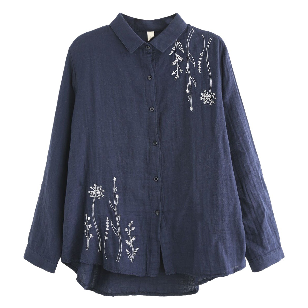 2024 Spring and Autumn New Cotton and Linen Top Artistic Retro Long Sleeve Shirt Loose All-match Floral Embroidered Shirt Women's Clothing