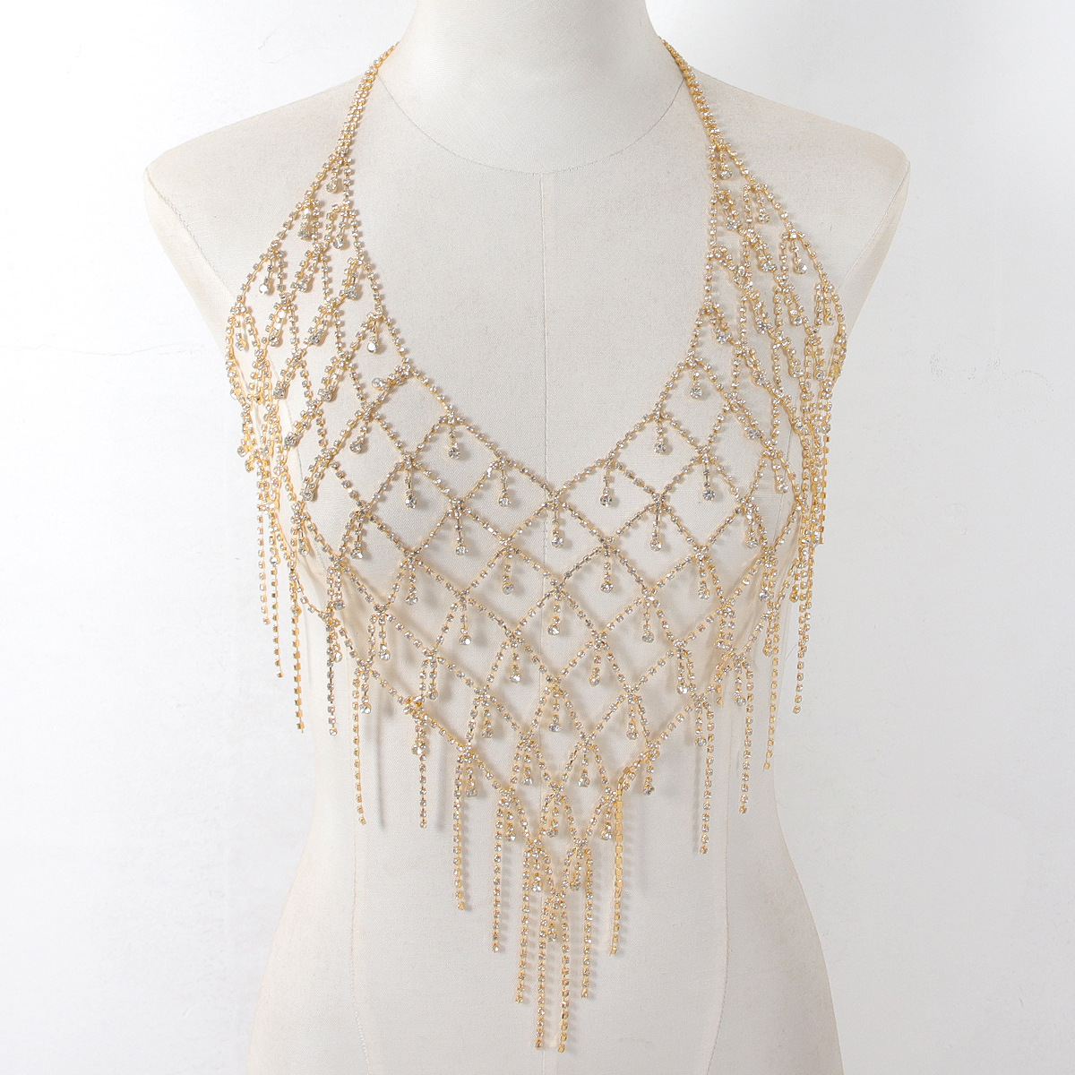 Picture of Luxury Heavy Industry Full Diamond Shiny Geometric Chest Chain High-end Fashion Retro Elegant European and American Body Chain Accessories for Women