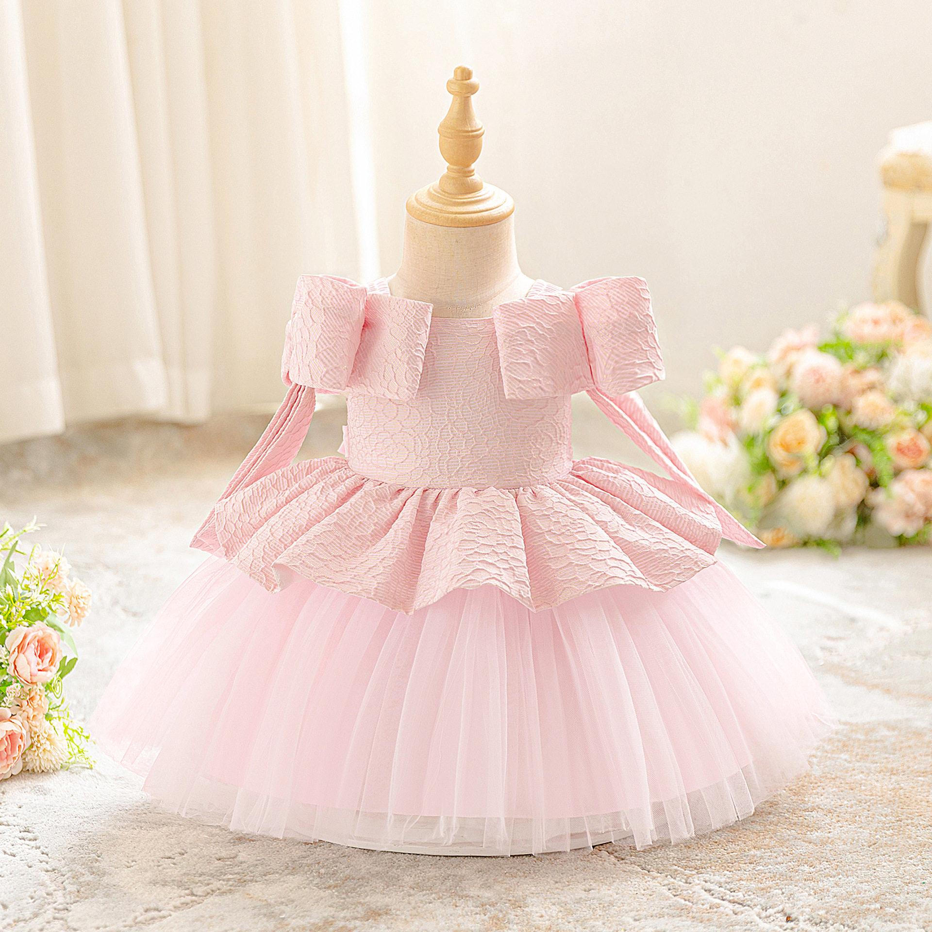 Aliexpress Cross-Border New Baby Dress Skirt Baby One-Year-Old Printed Mesh Splicing Princess Skirt Girls Evening Dress