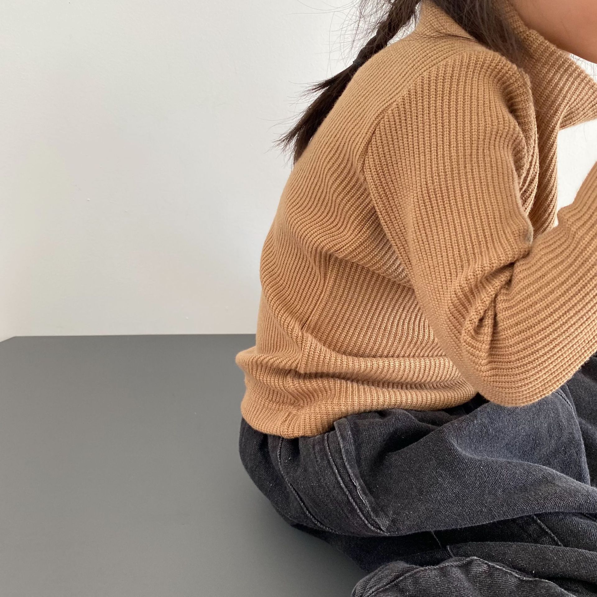 Picture of GL-kids Korean Autumn and Winter Children's Cashmere Thickened Mock-High Collar Base Shirt Men's and Women's All-Match Top Long-Sleeved T-Shirt